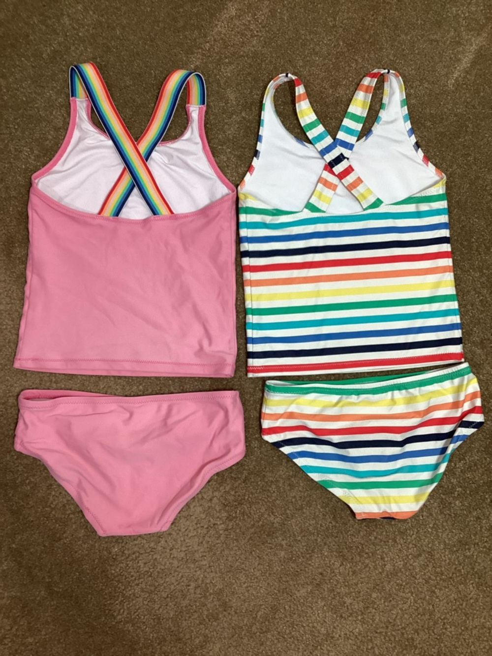 Primary Girl 6 7 Pink & Rainbow Stripe Swimsuit Tankini Sets Bundle Set of 2 - Picture 2 of 3